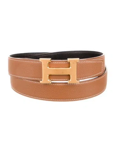 Pre-owned Hermes Reversible 32 Mm H Belt Kit In Neutral