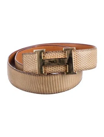 Pre-owned Hermes Reversible 32 Mm H Belt Kit In Neutral