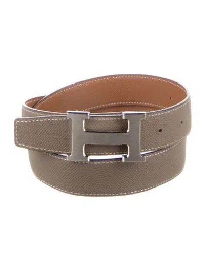 Pre-owned Hermes Reversible 32 Mm H Belt Kit In Neutral
