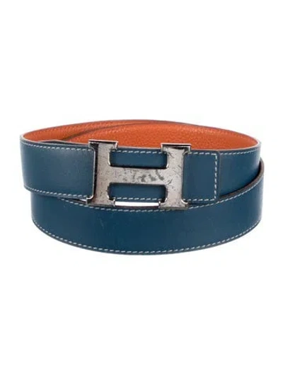 Pre-owned Hermes Reversible 32 Mm H Belt Kit In Orange