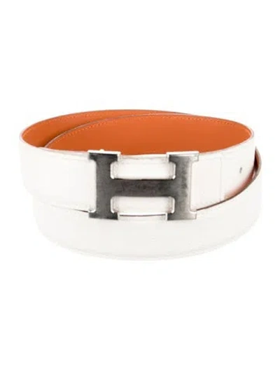 Pre-owned Hermes Reversible 32 Mm H Belt Kit In Orange/white