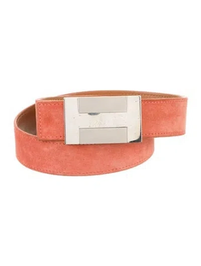 Pre-owned Hermes Reversible 32 Mm H Belt Kit In Pink