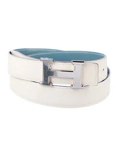 Pre-owned Hermes Reversible 32 Mm H Belt Kit In White