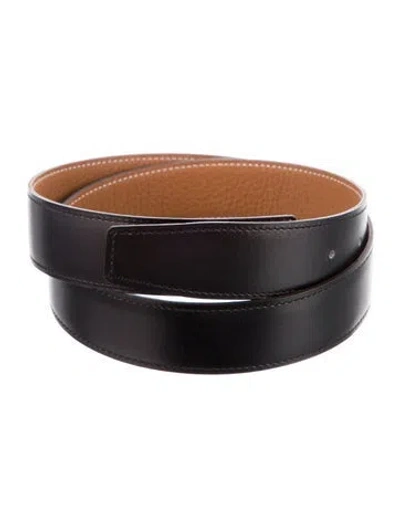 Pre-owned Hermes Reversible 32 Mm H Guilloché Belt Kit In Black