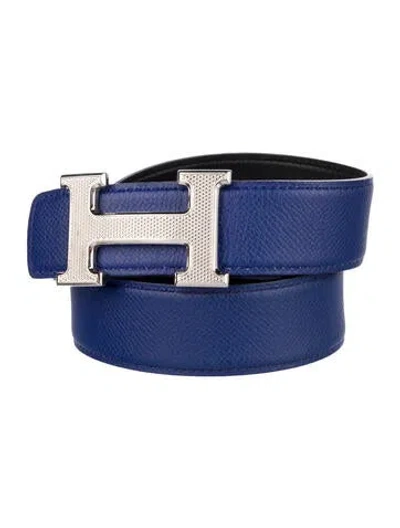 Pre-owned Hermes Reversible 32 Mm H Guilloché Belt Kit In Black