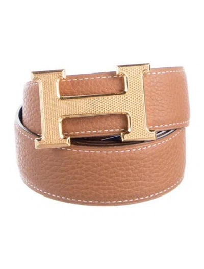 Pre-owned Hermes Reversible 32 Mm H Guilloché Belt Kit In Multi
