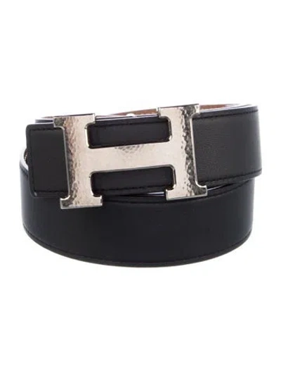 Pre-owned Hermes Reversible 32 Mm H Martelée Belt Kit In Black