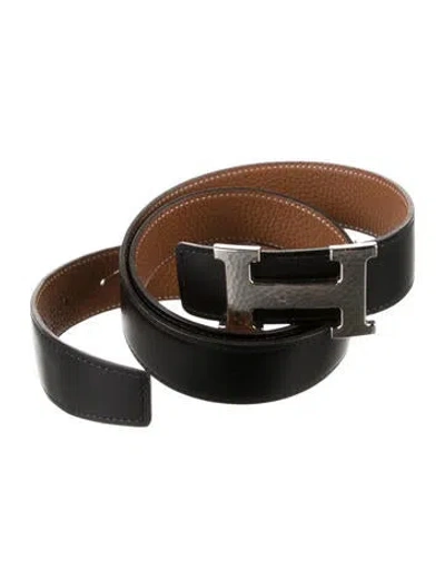 Pre-owned Hermes Reversible 32 Mm H Martelée Belt Kit In Black/brown