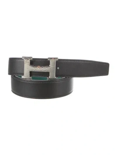 Pre-owned Hermes Reversible 32 Mm H Martelée Belt Kit In Green