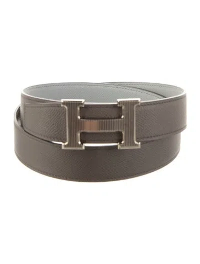 Pre-owned Hermes Reversible 32 Mm H Strié Belt Kit In Gray