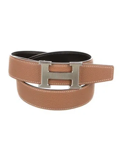 Pre-owned Hermes Reversible 32 Mm H Strié Belt Kit In Multi
