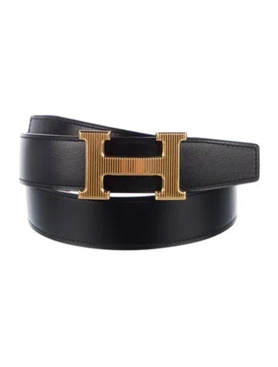 Pre-owned Hermes Reversible 32 Mm H Strié Belt Kit In Orange