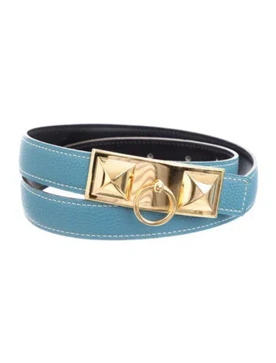 Pre-owned Hermes Reversible 32 Mm Rivale Belt Kit In Blue