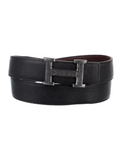 Pre-owned Hermes Reversible 32 Mm Touareg Belt Kit In Black/brown