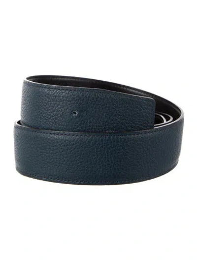 Pre-owned Hermes Reversible 38 Mm Belt Strap Belt Strap In Black/blue