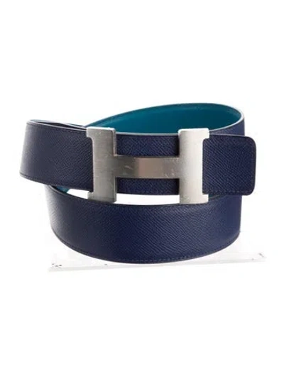 Pre-owned Hermes Reversible 38 Mm Constance Belt Kit In Blue