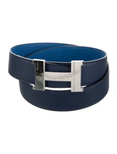 Pre-owned Hermes Reversible 38 Mm Constance Belt Kit In Blue