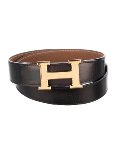 Pre-owned Hermes Reversible 38 Mm H Belt Kit In Black/brown