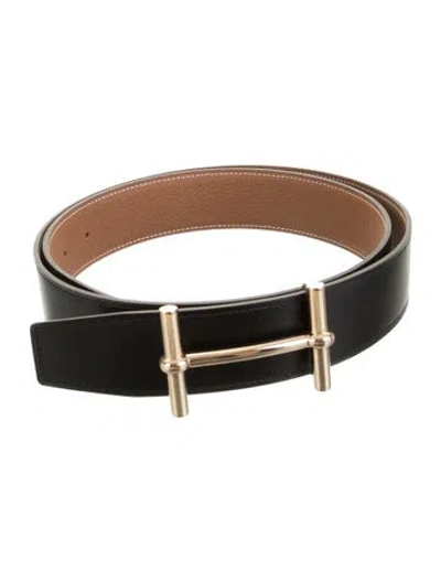 Pre-owned Hermes Reversible 38 Mm H D'ancre Belt Kit In Black