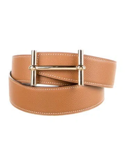Pre-owned Hermes Reversible 38 Mm H D'ancre Belt Kit In Brown