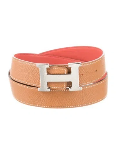 Pre-owned Hermes Reversible 38 Mm H Martelée Belt Kit In Red
