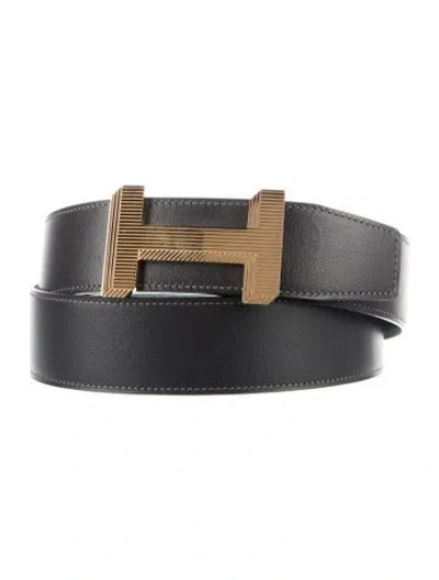 Pre-owned Hermes Reversible 38 Mm H Optique Belt Kit In Gray