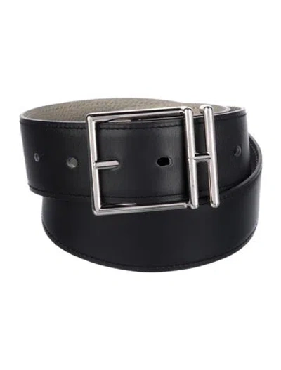 Pre-owned Hermes Reversible 38 Mm Nathan Belt In Black