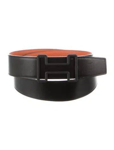 Pre-owned Hermes Reversible 38 Mm Tonight Belt Kit In Black/orange