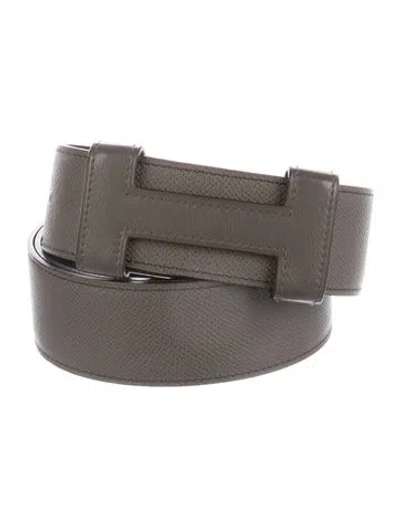 Pre-owned Hermes Reversible 42 Mm Java Belt Kit In Gray