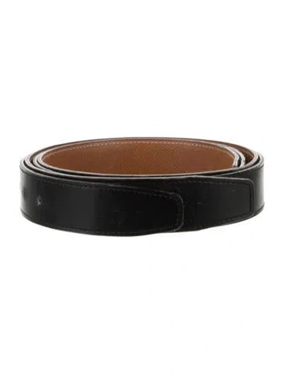 Pre-owned Hermes Reversible Box Leather Belt Strap Belt Strap In Black
