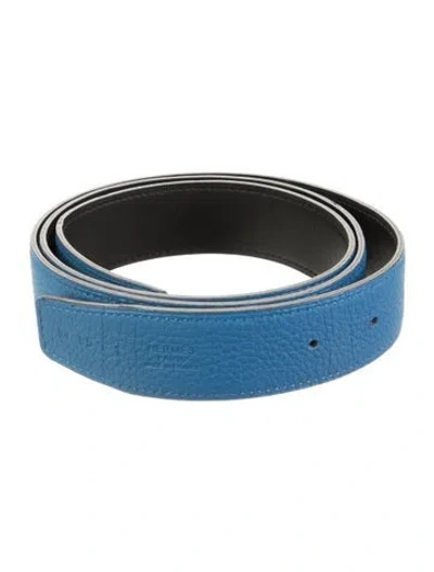 Pre-owned Hermes Reversible Box Leather Belt Strap Belt Strap In Blue