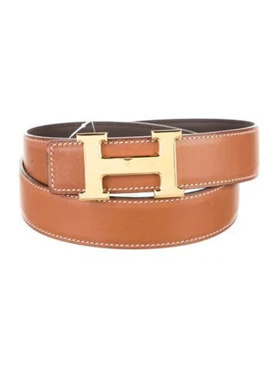 Pre-owned Hermes Reversible Box Leather Constance Belt Kit In Brown