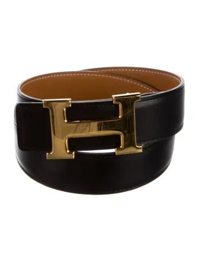 Pre-owned Hermes Reversible Box Leather H Belt Kit In Black