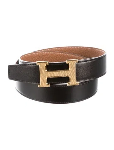 Pre-owned Hermes Reversible Clemence Leather H Guilloché Belt Kit In Multi