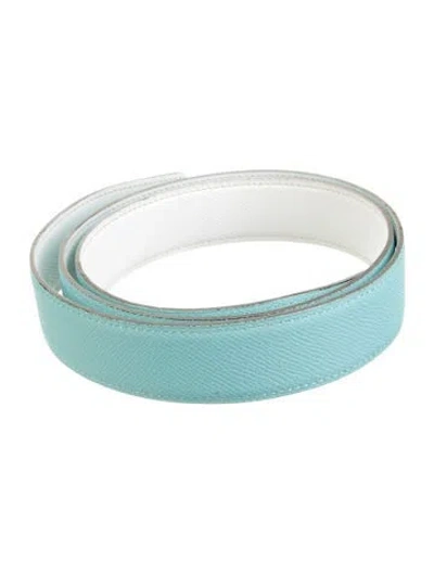 Pre-owned Hermes Reversible Epsom Leather Belt Strap Belt In Blue/white