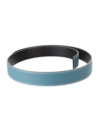 Pre-owned Hermes Reversible Epsom Leather Belt Strap Belt Strap In Black/blue