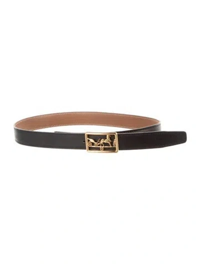 Pre-owned Hermes Reversible Epsom Leather Calèche Belt Kit In Black/brown