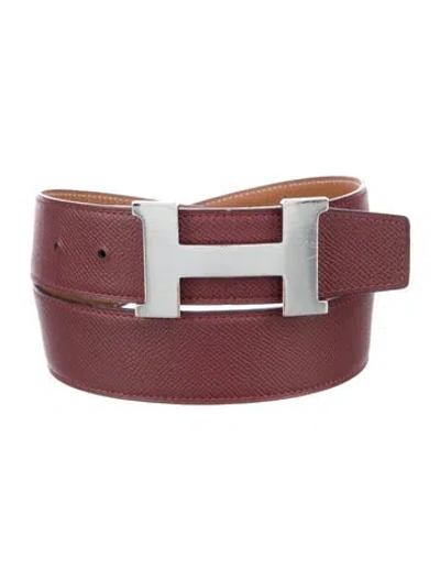 Pre-owned Hermes Reversible Epsom Leather Constance Belt Kit In Burgundy