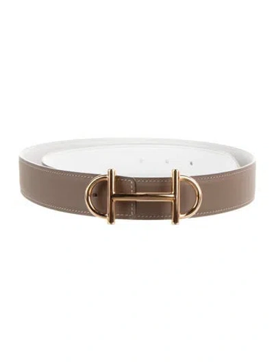 Pre-owned Hermes Reversible Epsom Leather Gamma Belt Kit In White