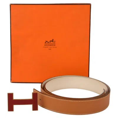 Pre-owned Hermes Hermès Reversible H Buckle Belt W/box In Orange