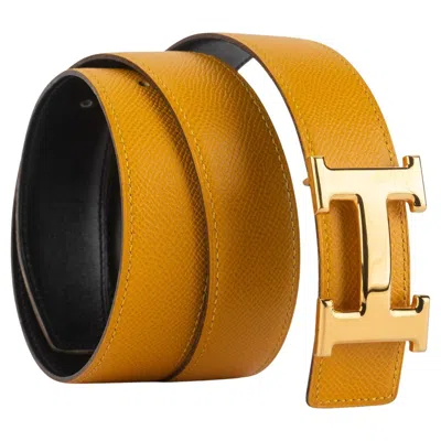 Pre-owned Hermes Hermès Reversible H Yellow Leather Belt