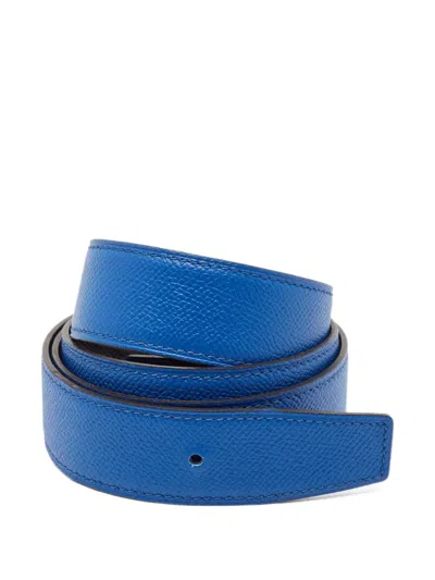 Pre-owned Hermes Reversible Leather Belt In Blue