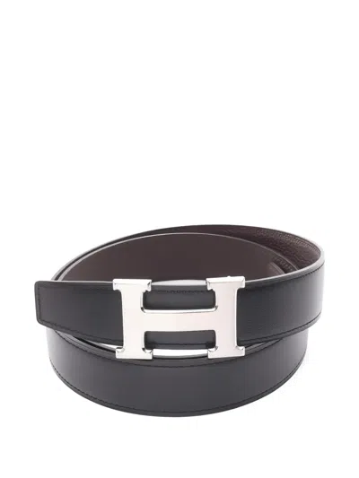 Pre-owned Hermes Reversible Leather Belt In Black