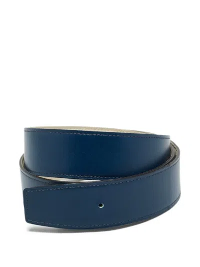 Pre-owned Hermes Reversible Leather Belt In Blue