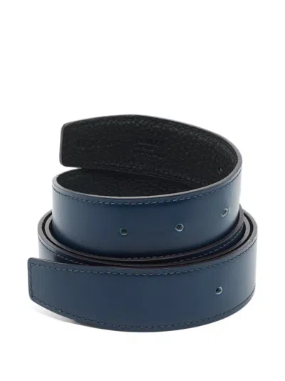 Pre-owned Hermes Reversible Leather Belt Strap In Blue