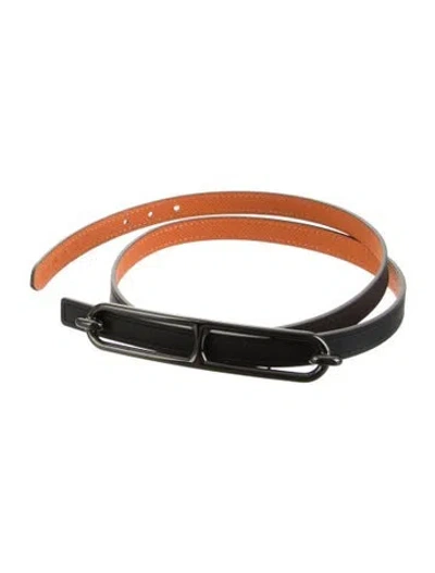 Pre-owned Hermes Reversible Leather Roulis Belt Kit In Black/orange