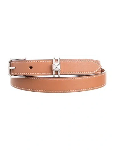 Pre-owned Hermes Reversible Swift Leather Belt Strap Belt In Brown