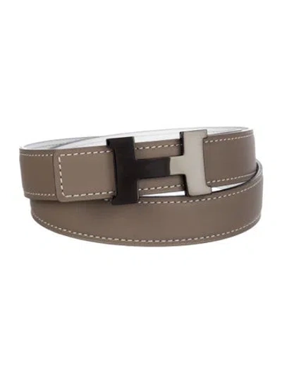 Pre-owned Hermes Reversible Swift Leather H Belt Kit In Neutrals/white