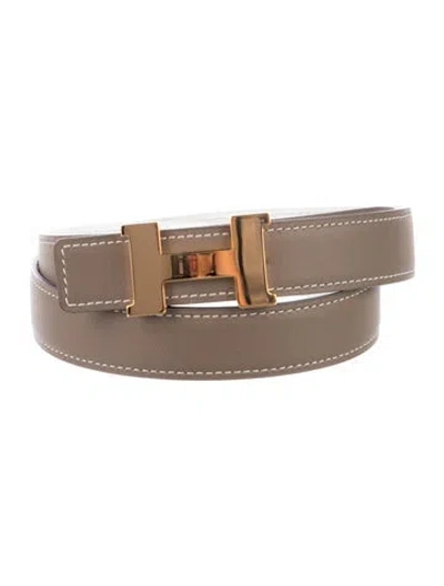 Pre-owned Hermes Reversible Swift Leather Mini Constance Belt In Neutral