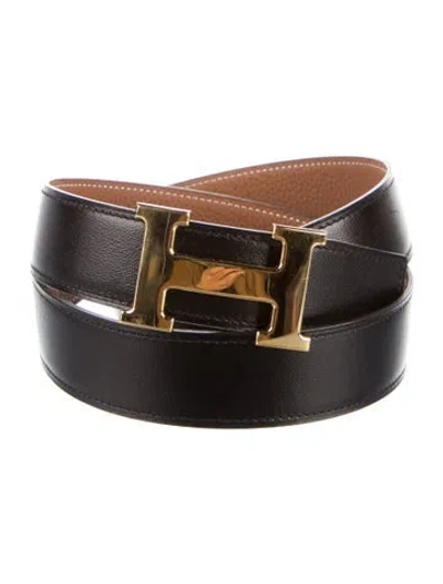 Pre-owned Hermes Reversible Togo Leather H Belt Kit In Black